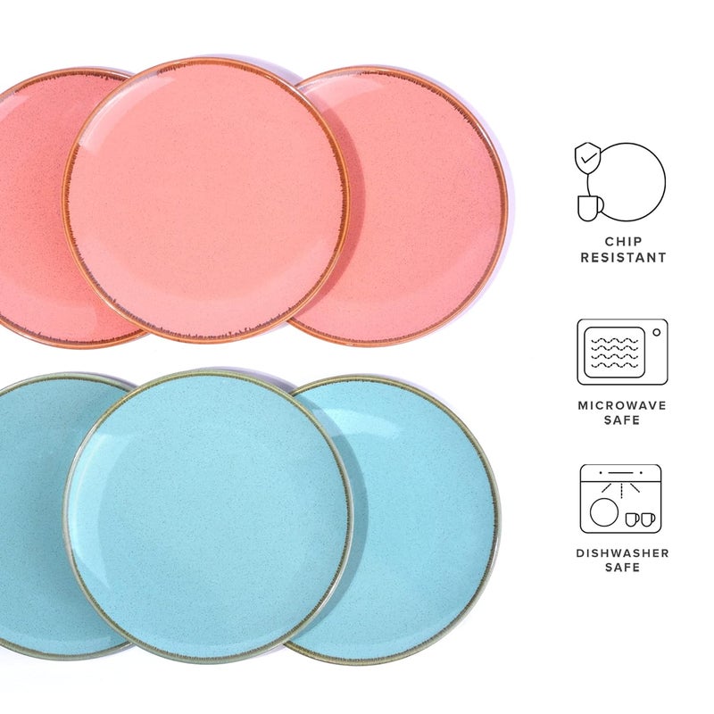 Shay Ceramic Dinner Plates Set 6 Pieces 3 Pink 3 Blue Sprinkle Series Ceramic Plates Set Glossy Finish Plate Set Dinner Plates Ceramic Set of 6 Plates for Dinner Pink Blue - Image 5