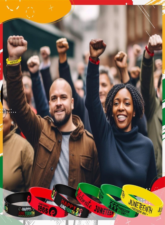 JellyArch 48 Pcs Juneteenth Silicone Bracelets Juneteenth Day Party Favors Black Freedom Day Rubber Wristbands 1865 Black American Bracelets for Adults(Bright Style) - Image 3