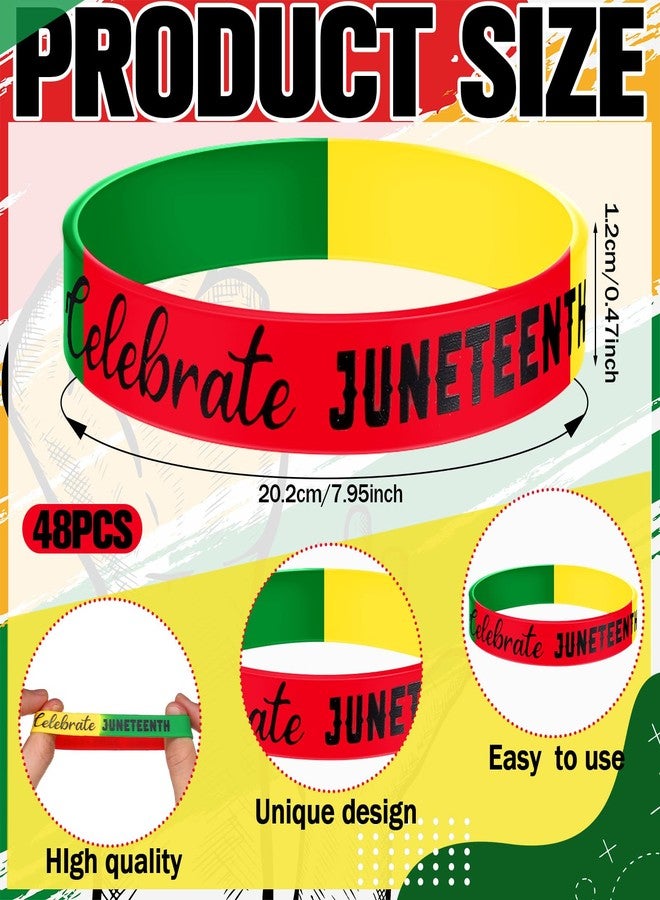 JellyArch 48 Pcs Juneteenth Silicone Bracelets Juneteenth Day Party Favors Black Freedom Day Rubber Wristbands 1865 Black American Bracelets for Adults(Bright Style) - Image 2