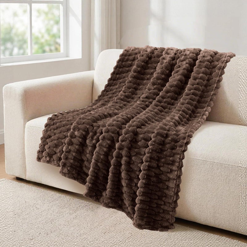 Vessia Flannel Fleece Throw Blanket 3D Jacquard Brown Fuzzy and Warm Blanket for Couch Sofa Bed 300GSM Super Soft Touch Cozy Home Decor for All Seasons 50x70 inches - Image 2