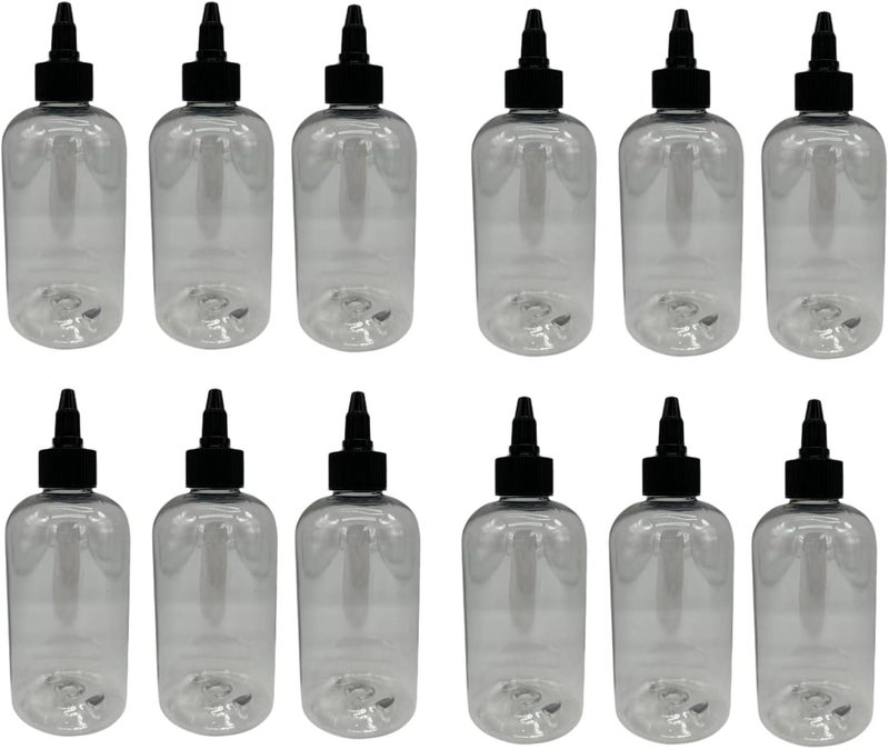 Natural Farms Natural Farms 8 oz Clear Boston Plastic Bottles -12 Pack Empty Bottle Refillable - BPA Free - Essential Oils - Aromatherapy | Black Twist Top Cap - Made in the USA