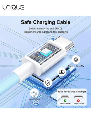 كابل شحن بطول 2 متر، كابل شاحن طويل مضفر من النوع C بطول 60 واط للشحن السريع، كابل شاحن USB C إلى USB C لسلسلة ايفون 15 / سامسونج / ماك بوك / جوجل / أندرويد / كابل شاحن هاتف لابتوب - أزرق - view 2