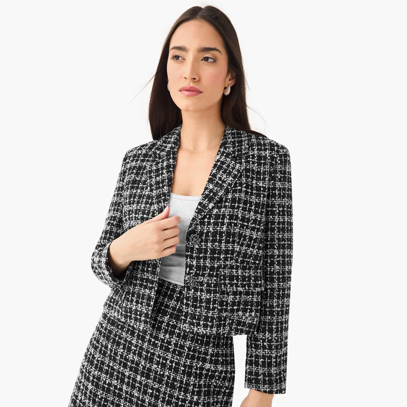 2Xtremz 2Xtremz Checked Notch Lapel Tweed Jacket