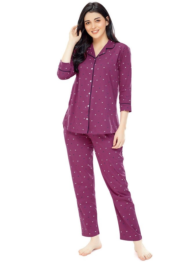 ZEYO Women's Cotton Heart Printed Night Suit Set of Shirt & Pyjama 5152 (PlumRed, XXX-Large) - pzsku/Z20346FA30AA7B709CECEZ/45/_/1737720774/fb7ede50-1831-4066-a4c4-beb13aadc2de