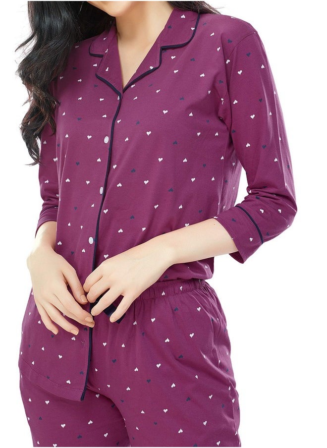 ZEYO Women's Cotton Heart Printed Night Suit Set of Shirt & Pyjama 5152 (PlumRed, XXX-Large) - pzsku/Z20346FA30AA7B709CECEZ/45/_/1737720805/2231c07b-0b04-4308-a1f4-a960351cac9a