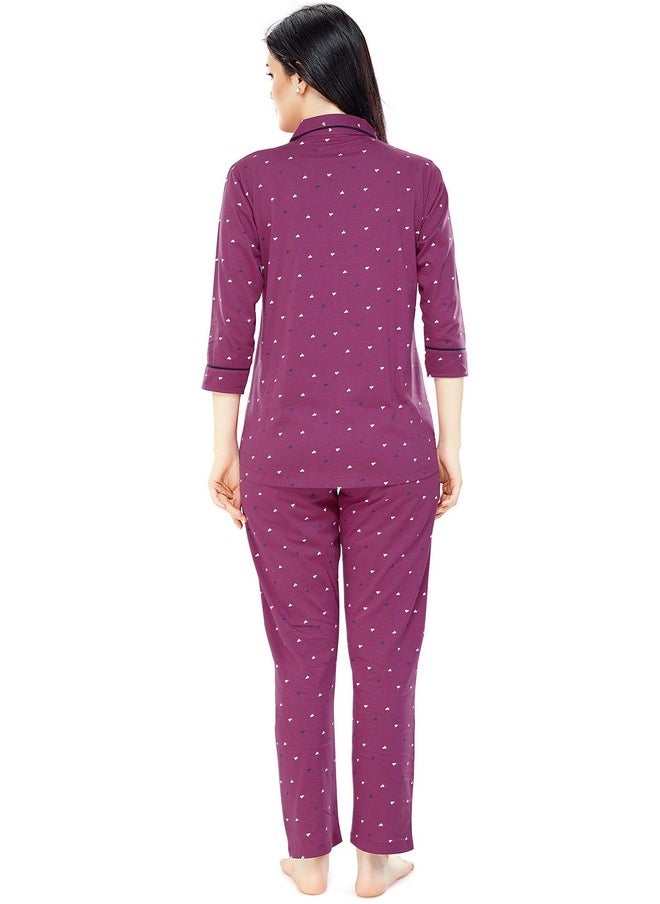 ZEYO Women's Cotton Heart Printed Night Suit Set of Shirt & Pyjama 5152 (PlumRed, XXX-Large) - pzsku/Z20346FA30AA7B709CECEZ/45/_/1737720806/f3009736-d57a-4f6e-9f5a-5d2ce6248d60