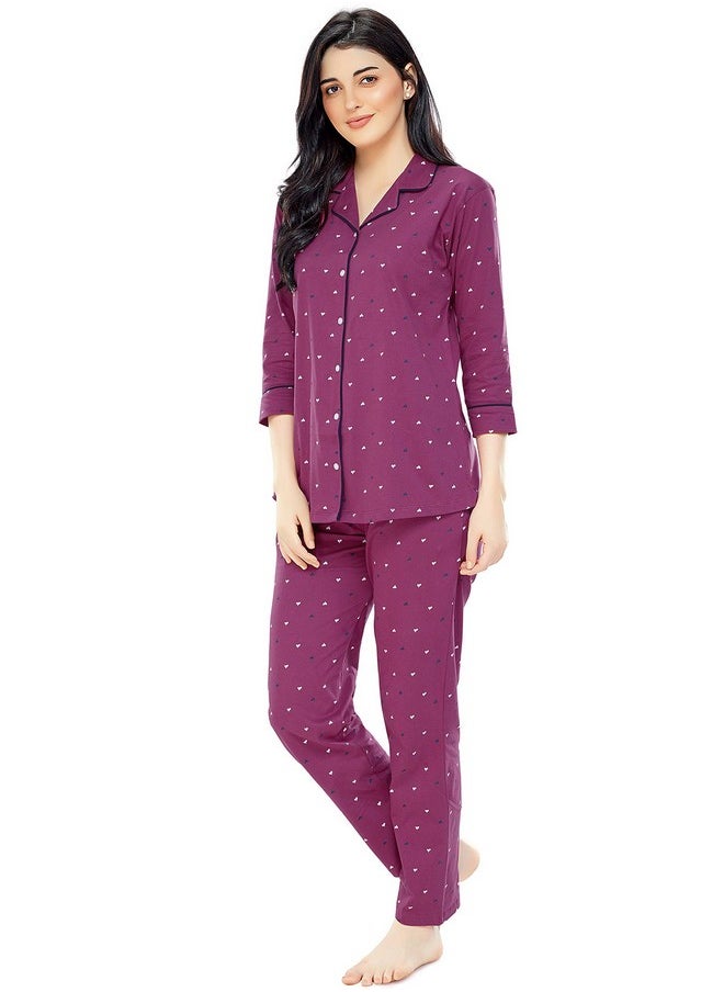 ZEYO Women's Cotton Heart Printed Night Suit Set of Shirt & Pyjama 5152 (PlumRed, XXX-Large) - pzsku/Z20346FA30AA7B709CECEZ/45/_/1737720808/f7054a52-8961-4306-9c90-4dfa49f1ed7a