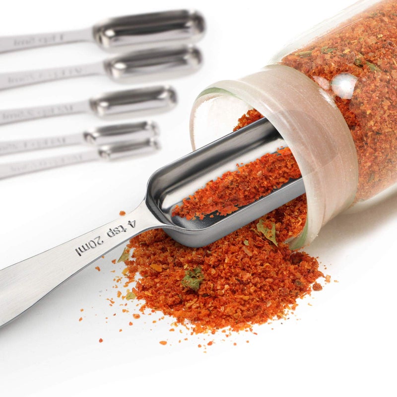 FANGSUN Stainless Steel Narrow Measuring Spoons, Heavy Duty Metal Measuring Spoons with Long Handle and Engraved Measurements Set of 10, For Dry or Liquid, Fits in Spice Jar - Image 2