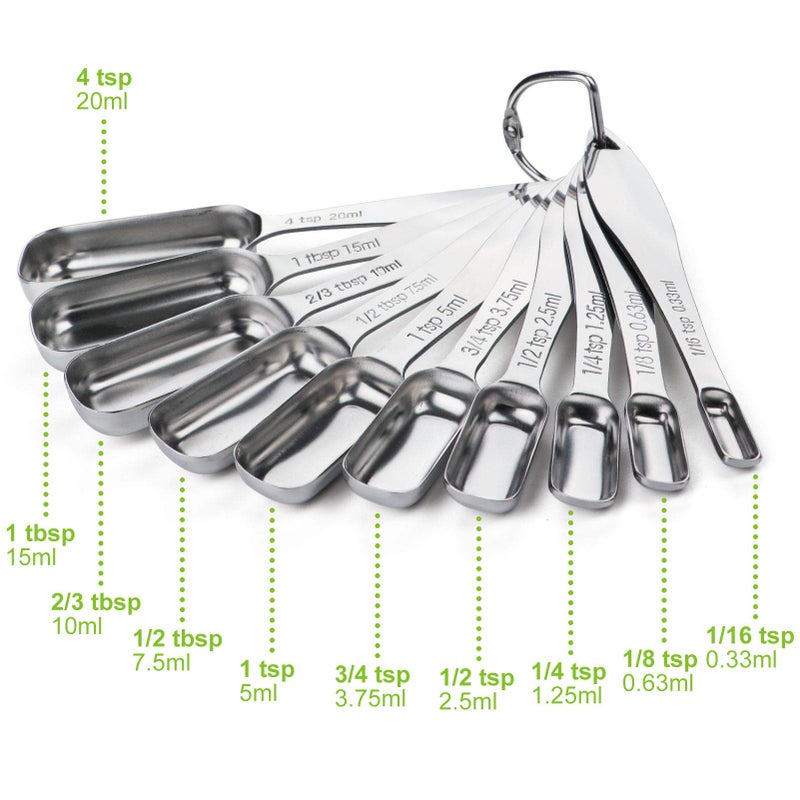 FANGSUN Stainless Steel Narrow Measuring Spoons, Heavy Duty Metal Measuring Spoons with Long Handle and Engraved Measurements Set of 10, For Dry or Liquid, Fits in Spice Jar - Image 5