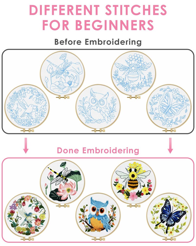 TINDTOP Embroidery Kit for Beginners Adult, Hummingbird Embroidery Kit for Beginners Include Embroidery Cloth Hoops Threads for Craft Lover Hand Stitch with Embroidery Skill Techniques - Image 3