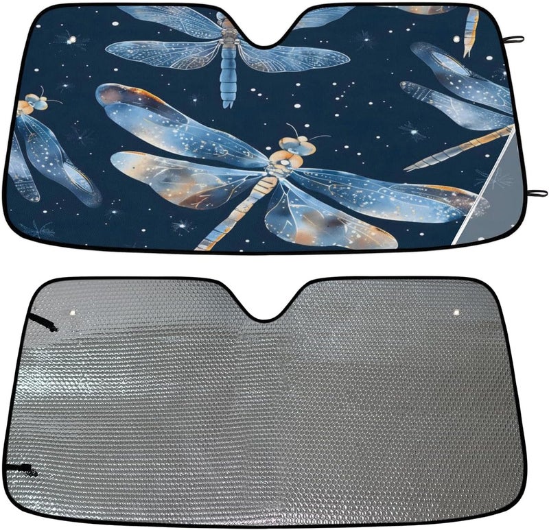 Boho Dragonfly Foldable Car Windshield Sun Shade, Lightweight Front Window Cover with Suction Cups, UV Block for Interior Protection, Portable, Galaxy Star - Image 4