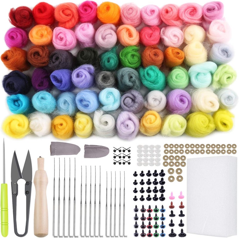 JUPEAN Needle Felting Kits, 60 Colors Wool Roving, Wool Felting Kit with Felting Needles, Foam Mat, Needle Felting Supplies - Image 1