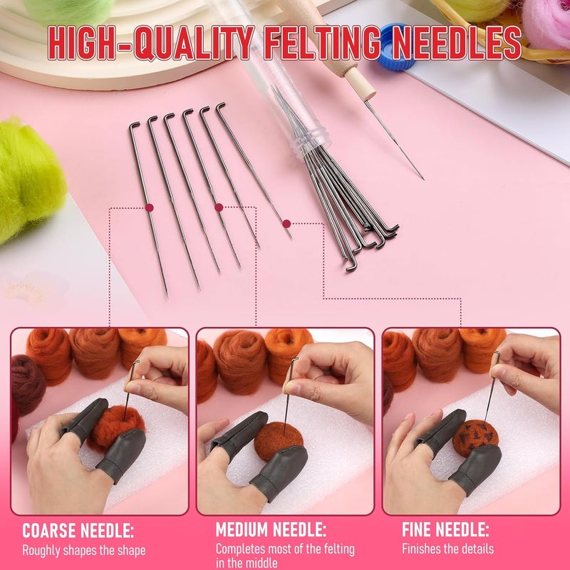 JUPEAN Needle Felting Kits, 60 Colors Wool Roving, Wool Felting Kit with Felting Needles, Foam Mat, Needle Felting Supplies - Image 4