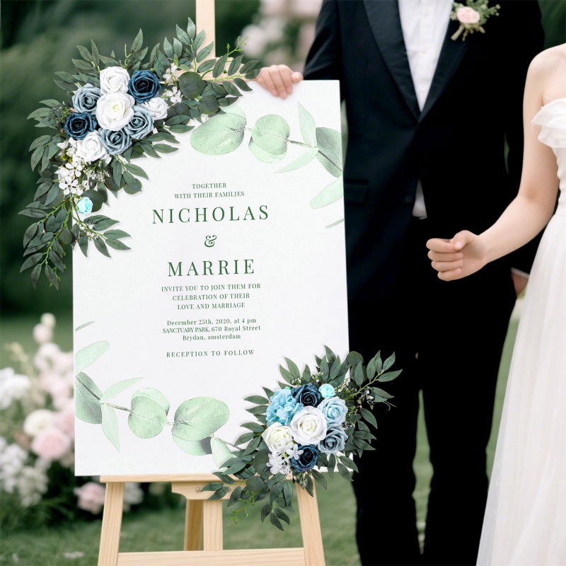 Aeaocvo 2 Packs Wedding Arch Flowers, 28â€/20â€ Blue Artificial Flower Swag for Wedding Welcome Signs Ceremony, Reception, Floral Arch Arrangement, Backdrop Decoration - Image 5