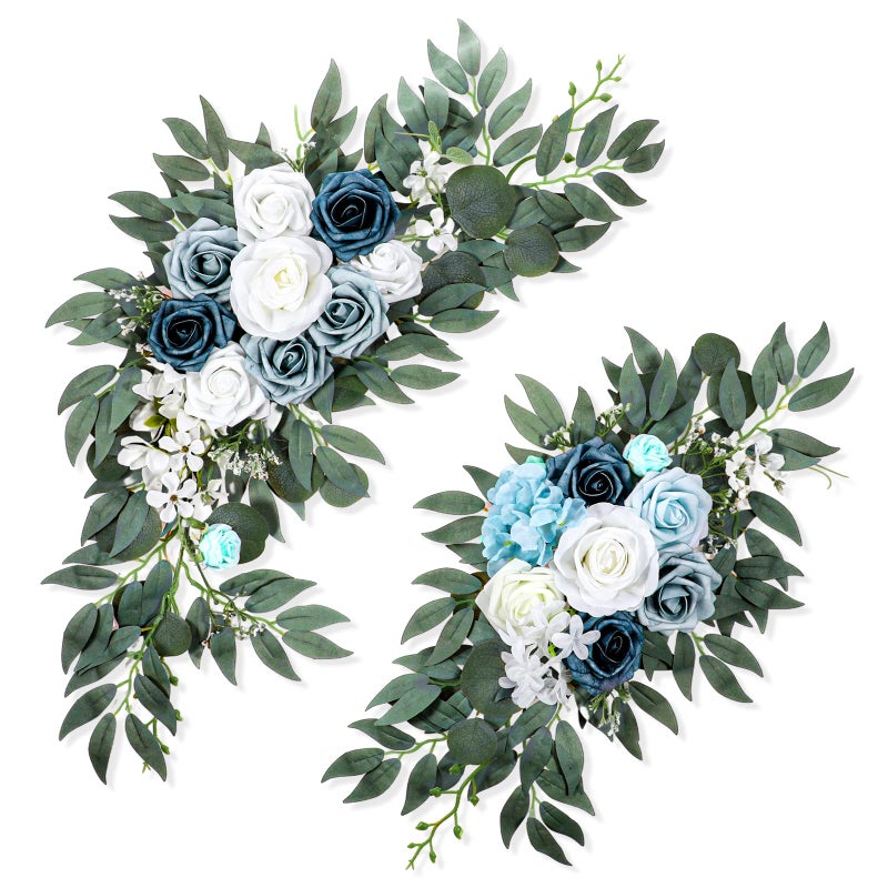 Aeaocvo 2 Packs Wedding Arch Flowers, 28â€/20â€ Blue Artificial Flower Swag for Wedding Welcome Signs Ceremony, Reception, Floral Arch Arrangement, Backdrop Decoration - Image 1