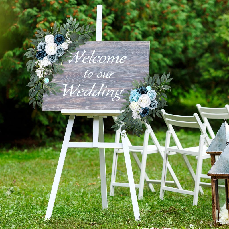 Aeaocvo 2 Packs Wedding Arch Flowers, 28â€/20â€ Blue Artificial Flower Swag for Wedding Welcome Signs Ceremony, Reception, Floral Arch Arrangement, Backdrop Decoration - Image 3