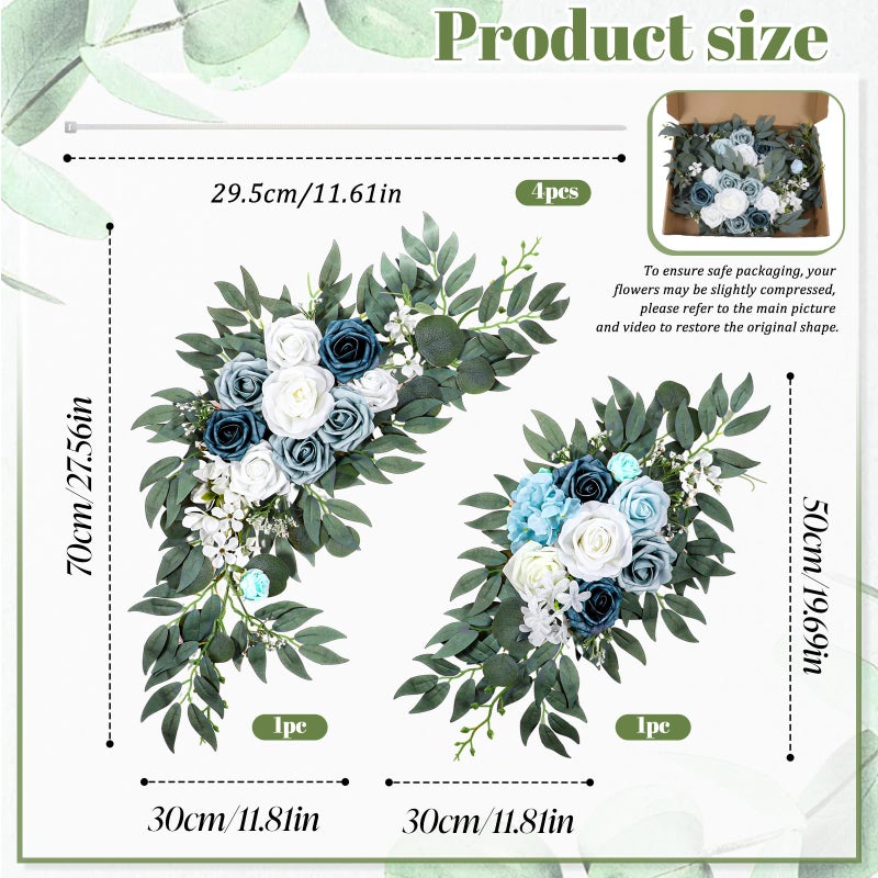 Aeaocvo 2 Packs Wedding Arch Flowers, 28â€/20â€ Blue Artificial Flower Swag for Wedding Welcome Signs Ceremony, Reception, Floral Arch Arrangement, Backdrop Decoration - Image 2