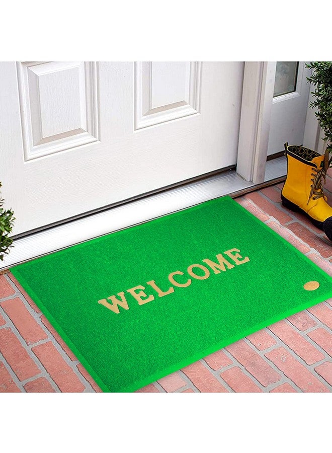Kuber Industries Heart Home Indoor Outdoor Anti-Slip Welcome Rubber Door Mat, Welcome Mat, 23"x15" (Green)-50HH01093 - Image 1