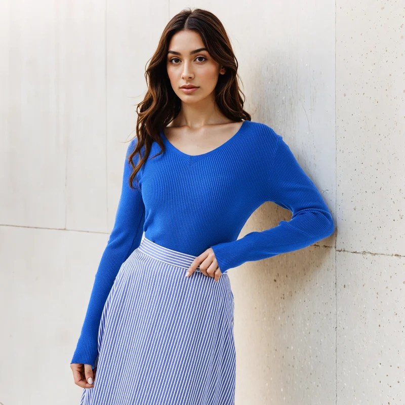 2Xtremz 2Xtremz Regular Fit Ribbed V-neck Tricot Sweater