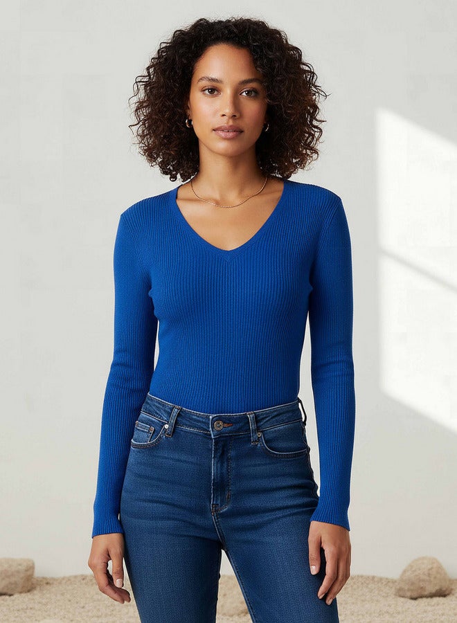 2Xtremz Regular Fit Ribbed V-neck Tricot Sweater - Image 1