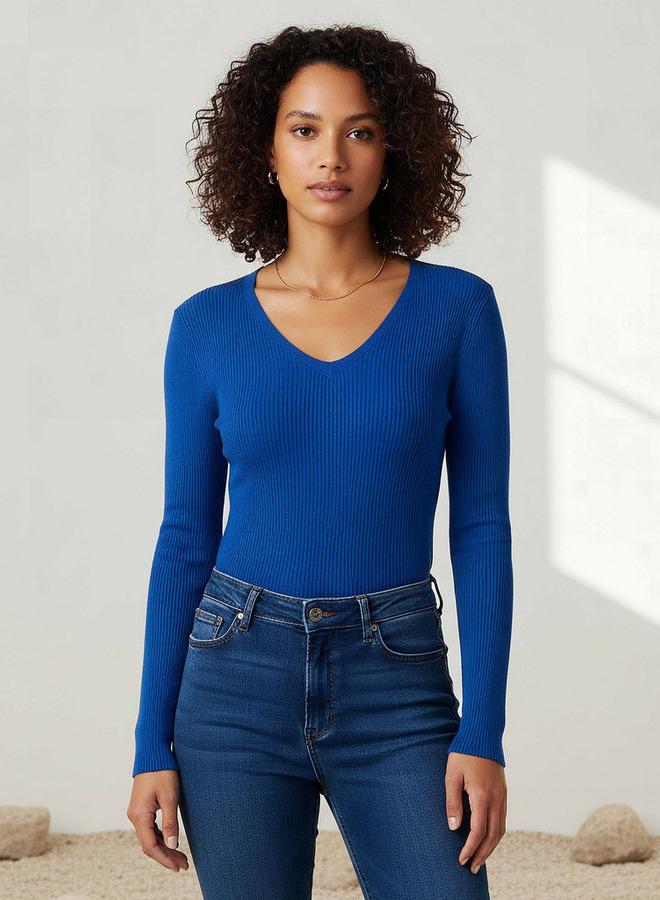 2Xtremz Regular Fit Ribbed V-neck Tricot Sweater - Image 1