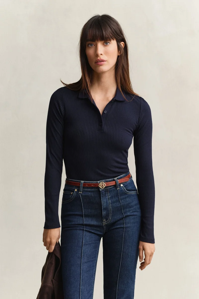 Gant Sim Ribbed Long Sleeve Polo