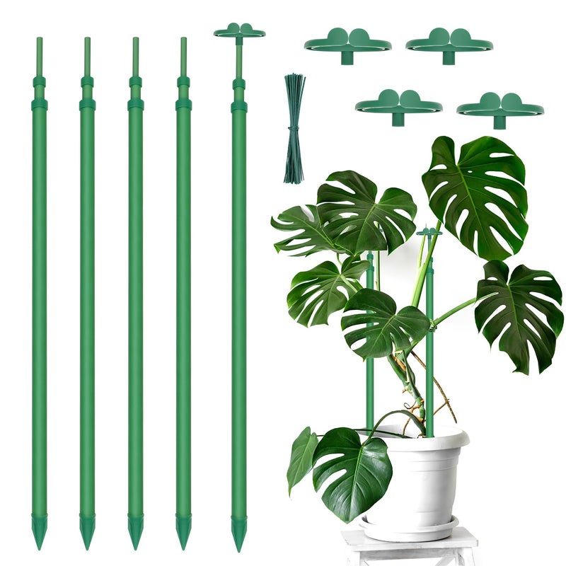 BOVITRO Extendable Plant Stakes, Length Scalable from 17.9IN to 42.3IN Plant Support Stake, Orchid Sticks with Clips for Indoor Outdoor,Garden Stakes for Plant,Tomato,Vegetables,Monstera,Vine - 5Pack - Image 1
