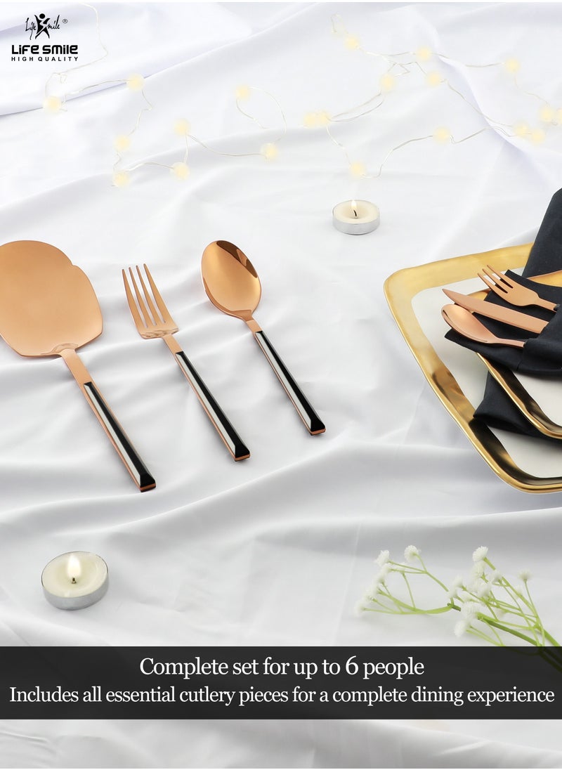Life Smile Cutlery Set 38-Piece 18&10 Stainless Steel Spoon Set - Knife and Forks with cutlery holder Tea & Ice Spoons Dinner & Cake Fork - Fruit Knife - Soup ladle - Rice Server - Service for 6  - Image 2