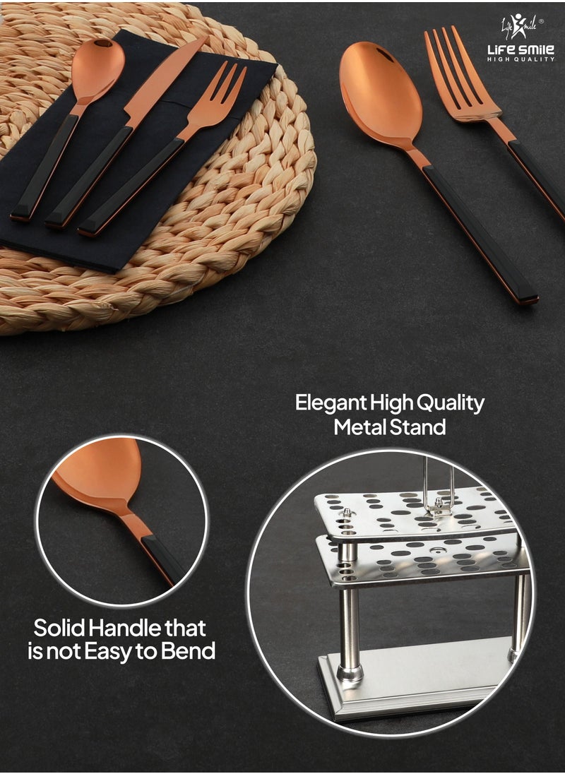 Life Smile Cutlery Set 38-Piece 18&10 Stainless Steel Spoon Set - Knife and Forks with cutlery holder Tea & Ice Spoons Dinner & Cake Fork - Fruit Knife - Soup ladle - Rice Server - Service for 6  - Image 4