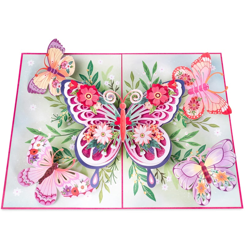 Paper Love 3D Floral Butterflies Pop Up Valentines Day Card, Jumbo Displayable Art, Gift for Valentines Day, Birthday, Wedding, Anniversary, Thank You, Get Well, All Occasion - 10" x 14" Cover - Includes Envelope and Note Card - Image 1