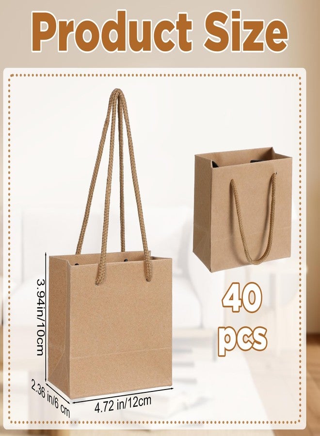 Caeuiciw 40 Pcs Brown Mini Gift Bags with Handle Gift Card Bags Bulk Extra Small Paper Party Favor Boxes Tiny for Christmas Wedding Baby Shower Birthday Wrapping Supplies, 4.7 x 3.9 x 2.3 Inches - Image 2