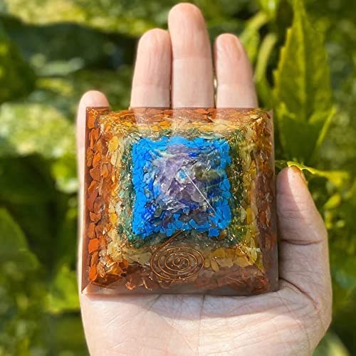 ZENFULSTONE 3 in 1 Orgone Pyramid for E-Energy Protection & Healing- meditation orgonite pyramids with Pendant and Bracelet set/crystal chakra set (7 Chakra Medium)  - Image 5