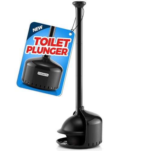 FORASTO Toilet Plunger with Holder,Plungers for Bathroom with Holder,Plunger with Cover,Bathroom Decor，Bathroom Accessories，Toilet Bowl Cleaners,Black(19inch) - Image 1