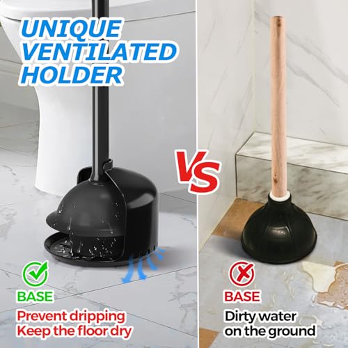 FORASTO Toilet Plunger with Holder,Plungers for Bathroom with Holder,Plunger with Cover,Bathroom Decor，Bathroom Accessories，Toilet Bowl Cleaners,Black(19inch) - Image 2
