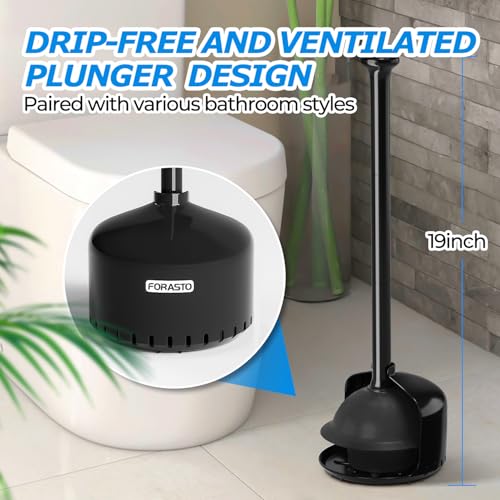 FORASTO Toilet Plunger with Holder,Plungers for Bathroom with Holder,Plunger with Cover,Bathroom Decor，Bathroom Accessories，Toilet Bowl Cleaners,Black(19inch) - Image 5