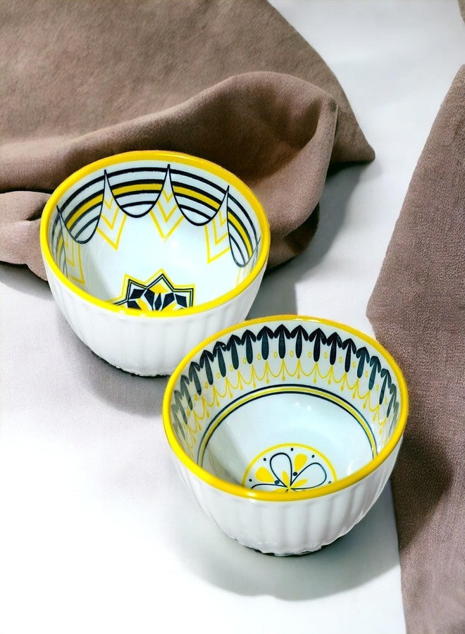 Lemon Tree Microwave Safe and Dishwasher Safe, 300 ML Ceramic Snack Bowls Set of 2 for Serving Vegetable, Dal, Maggi, Cereal, Salad Bowl, Bowl for Snacks (Yellow & Dark Green & White) - Image 5