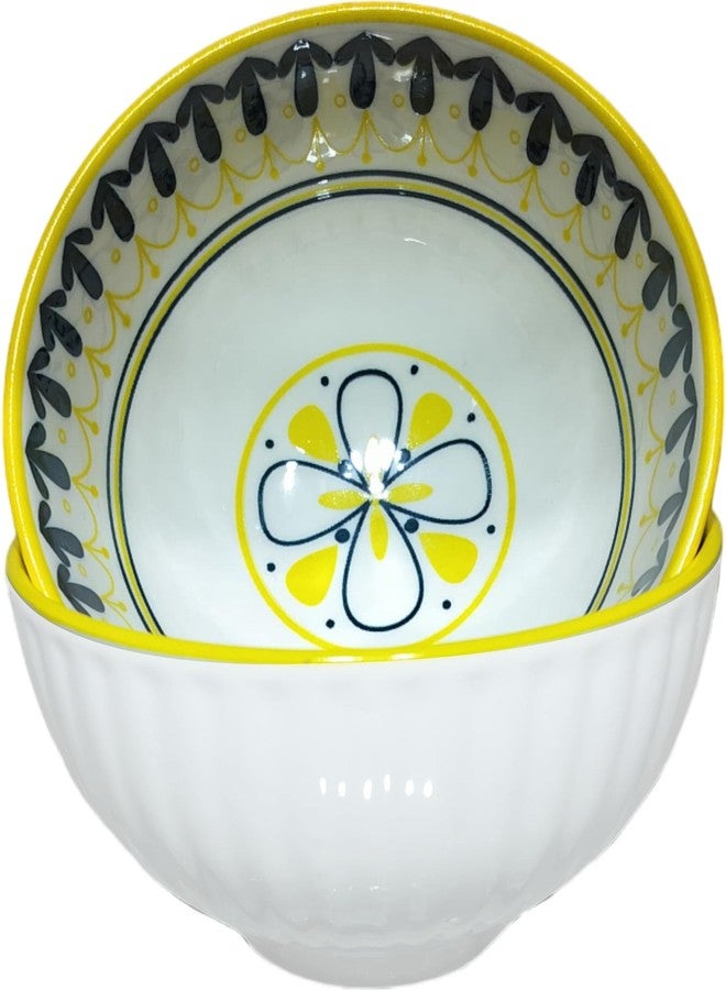 Lemon Tree Microwave Safe and Dishwasher Safe, 300 ML Ceramic Snack Bowls Set of 2 for Serving Vegetable, Dal, Maggi, Cereal, Salad Bowl, Bowl for Snacks (Yellow & Dark Green & White) - Image 2