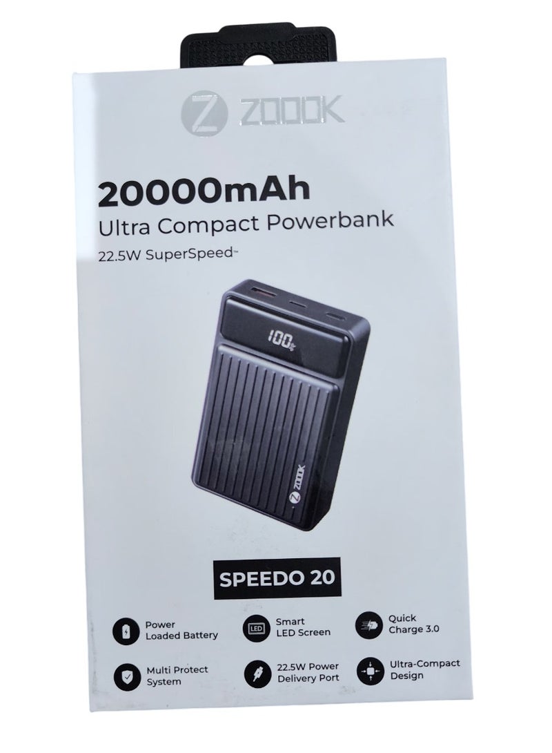 ZOOOK Speedo 20 Ultra Compact Power Bank 20000mAh – 22.5W Super Fast Charging, Dual USB Output, LED Display – Black - Image 2