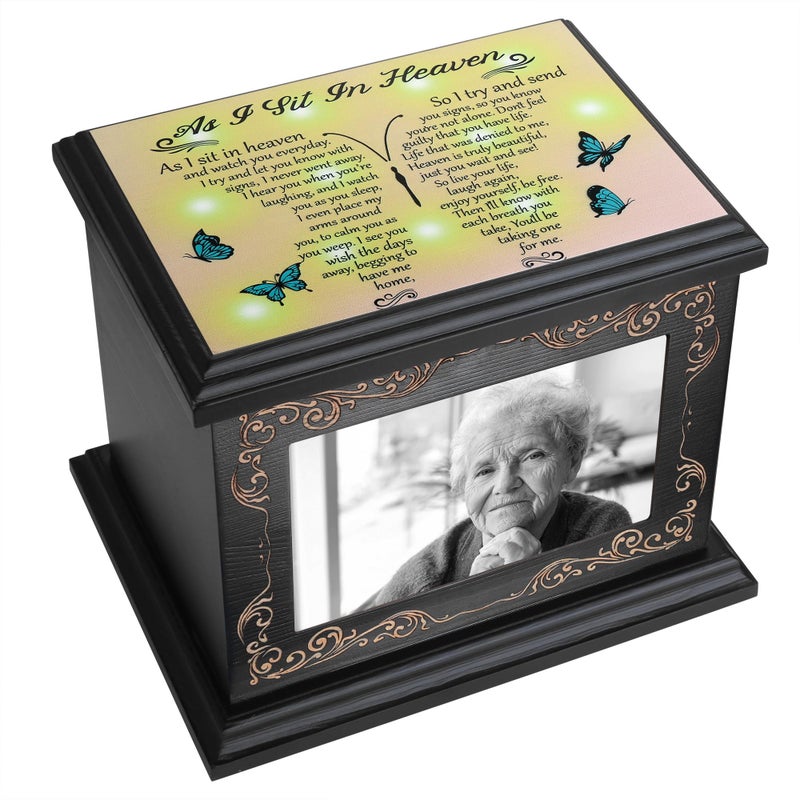 ADMLC Cremation Urns for Human Ashes Adult Male or Female, Funeral Memorial Urns for Ashes with Photo Frame, Wooden Urns Box and Casket for Men Women, Burial Urn for Adults Up to 200 IBS - Image 1