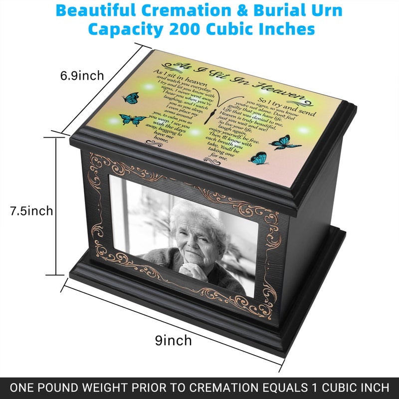 ADMLC Cremation Urns for Human Ashes Adult Male or Female, Funeral Memorial Urns for Ashes with Photo Frame, Wooden Urns Box and Casket for Men Women, Burial Urn for Adults Up to 200 IBS - Image 2