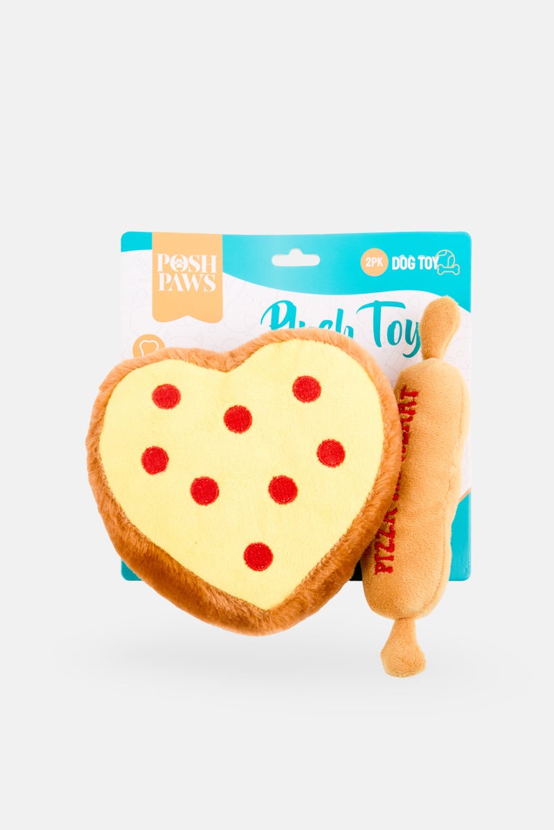 Posh Paws 2 Pieces Squeak Me Pizza Heart And Roller Plush Toy, Multicolor  - Image 1