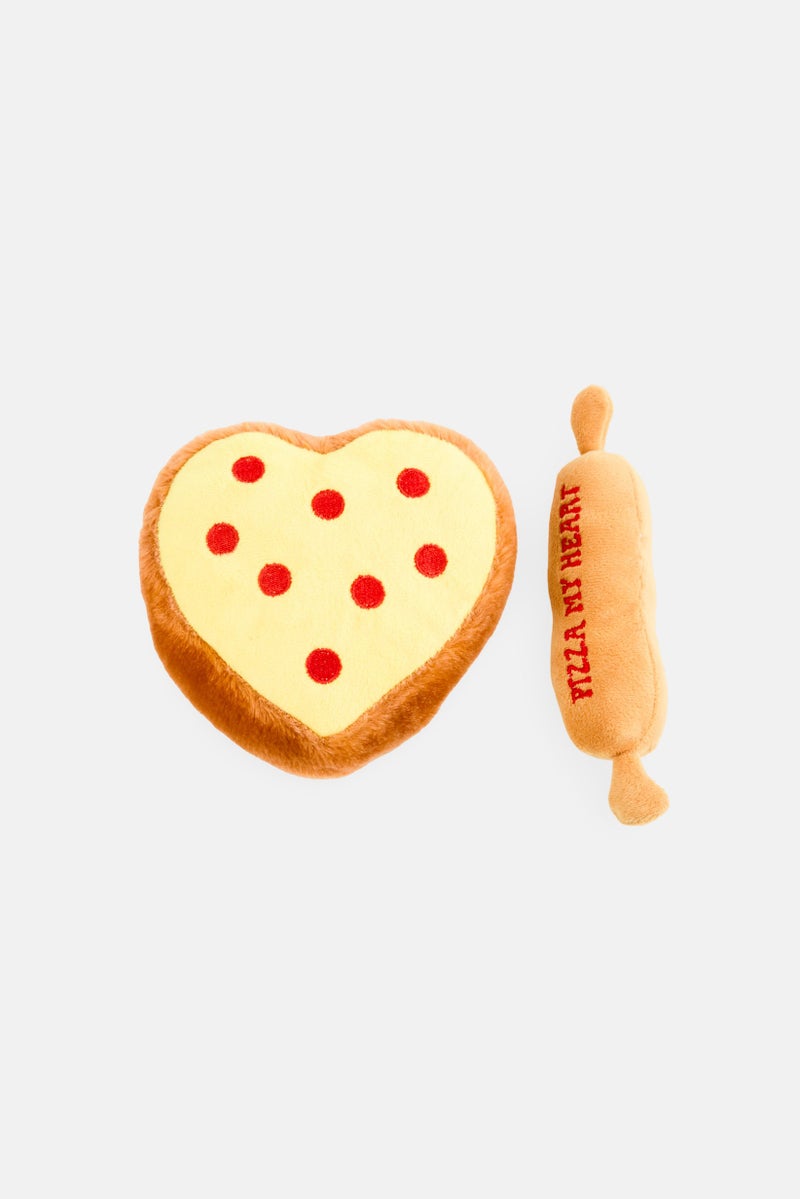 Posh Paws 2 Pieces Squeak Me Pizza Heart And Roller Plush Toy, Multicolor  - Image 2