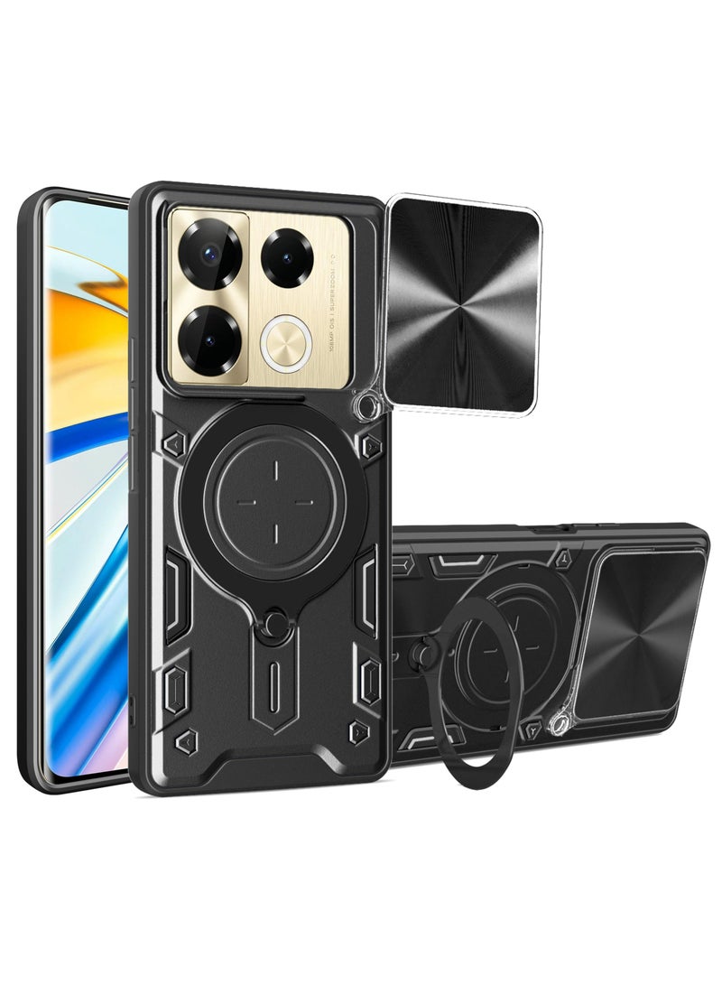 Case Cover for Infinix Note 40 Pro (4G/5G)/ Note 40 Pro Plus 5G, Slide Camera Lens Cover, 360°Rotating Kickstand Ring, Bumper Shockproof Phone Case，Compatible with Car Magnetic Mount Mobile Phone Case For Infinix Note 40 Pro (4G/5G)/ Note 40 Pro+ 5G Black  - Image 1
