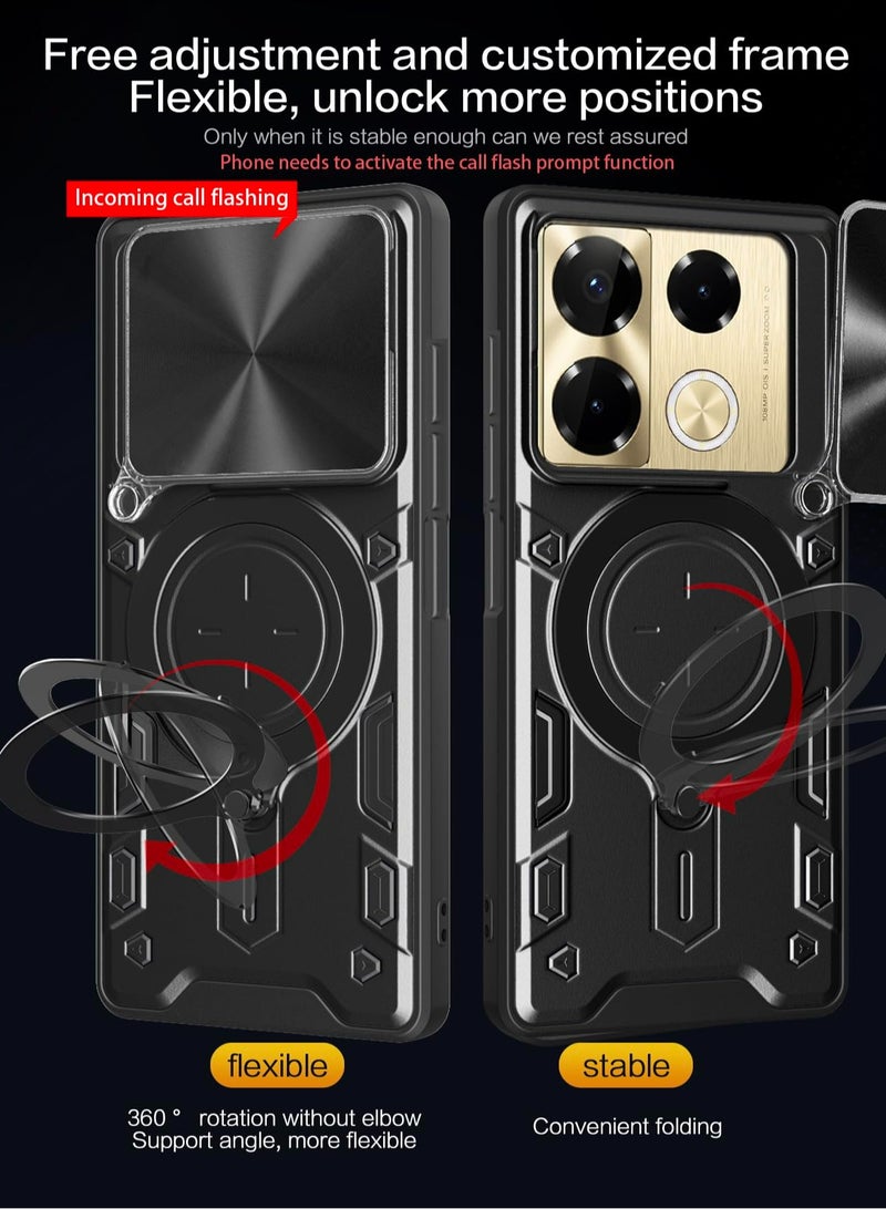 Case Cover for Infinix Note 40 Pro (4G/5G)/ Note 40 Pro Plus 5G, Slide Camera Lens Cover, 360°Rotating Kickstand Ring, Bumper Shockproof Phone Case，Compatible with Car Magnetic Mount Mobile Phone Case For Infinix Note 40 Pro (4G/5G)/ Note 40 Pro+ 5G Black  - Image 4
