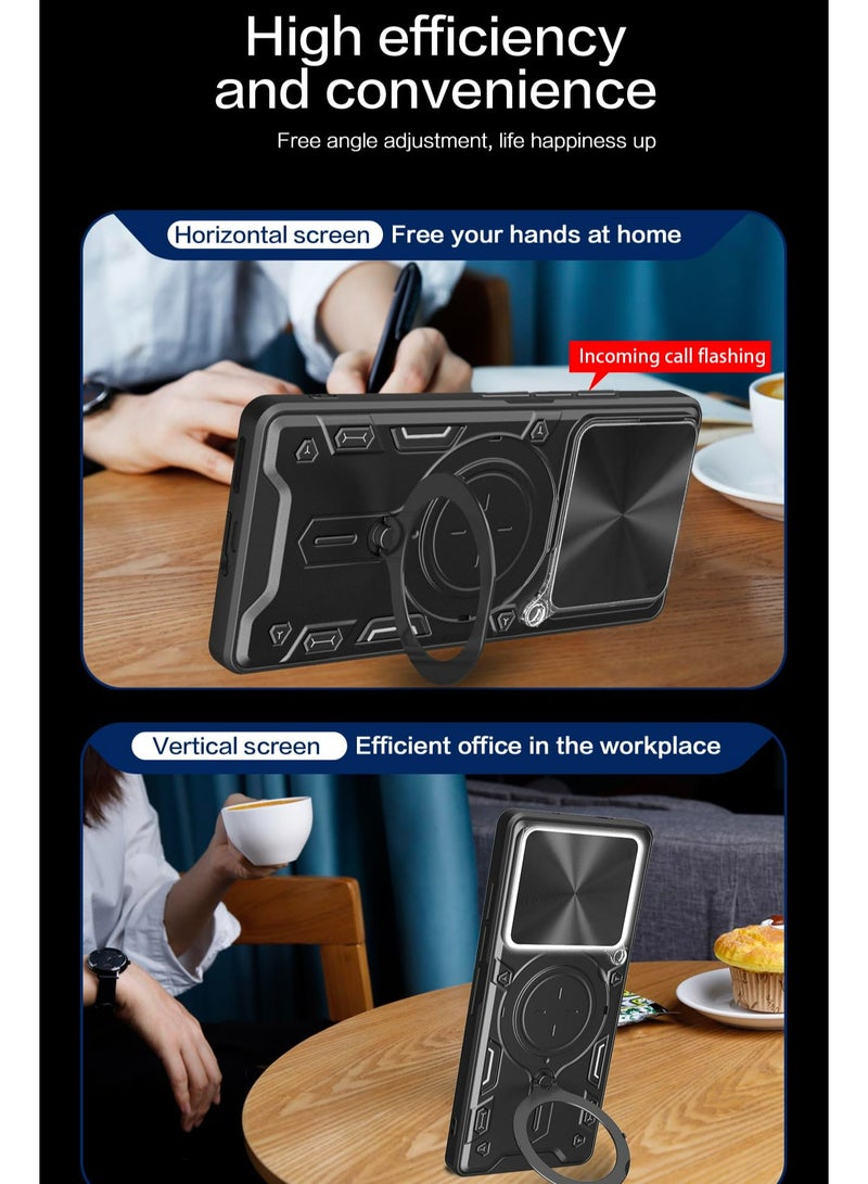 Case Cover for Infinix Note 40 Pro (4G/5G)/ Note 40 Pro Plus 5G, Slide Camera Lens Cover, 360°Rotating Kickstand Ring, Bumper Shockproof Phone Case，Compatible with Car Magnetic Mount Mobile Phone Case For Infinix Note 40 Pro (4G/5G)/ Note 40 Pro+ 5G Black