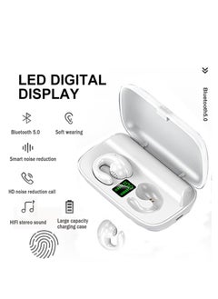 Excefore Wireless Earbuds with Earhooks Mini Bone Conduction Headphones Waterproof Bluetooth Earpiece Noise Canceling Headset Sports 5.0 Earphones for Cycling Driving, Gym, White  - Image 3