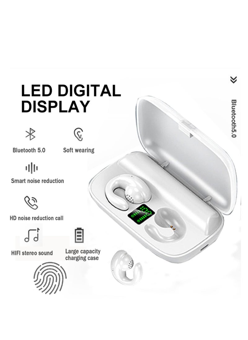 Excefore Wireless Earbuds with Earhooks Mini Bone Conduction Headphones Waterproof Bluetooth Earpiece Noise Canceling Headset Sports 5.0 Earphones for Cycling Driving, Gym, White  - Image 3