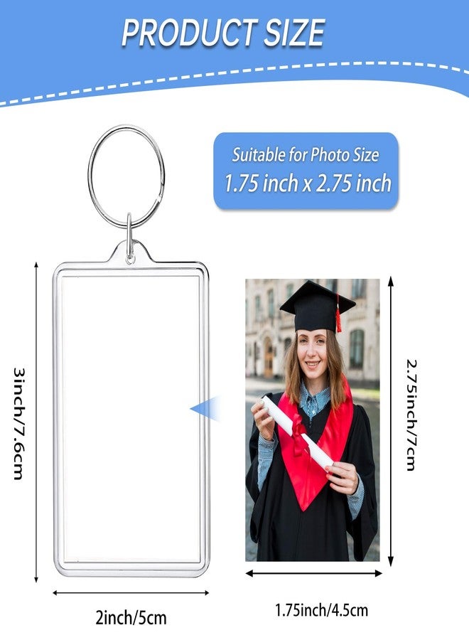 ZZYFGH مجموعة ZZYFGH من 8 قطع من سلاسل مفاتيح إطارات الصور (2 × 3 بوصة)، سلاسل مفاتيح صور مستطيلة شفافة من الأكريليك، مثالية للأعمال اليدوية وهدايا التخرج - مناسبة لحجم الصور 1.75 × 2.75 بوصة - Image 2