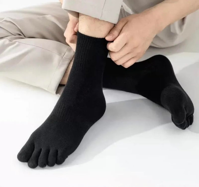 Freshfoot 100% Pure Organic Cotton Mid Calf Length Five Finger Toe Socks For Men & Women, Stylish Fit, Black, Grey, White,(Size UK-3-UK8) - Image 4