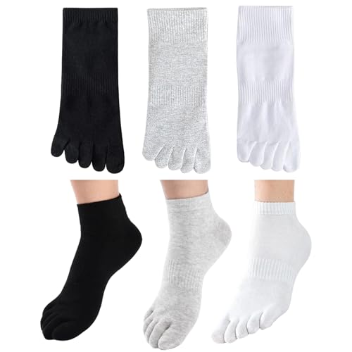 Freshfoot 100% Pure Organic Cotton Mid Calf Length Five Finger Toe Socks For Men & Women, Stylish Fit, Black, Grey, White,(Size UK-3-UK8) - Image 1
